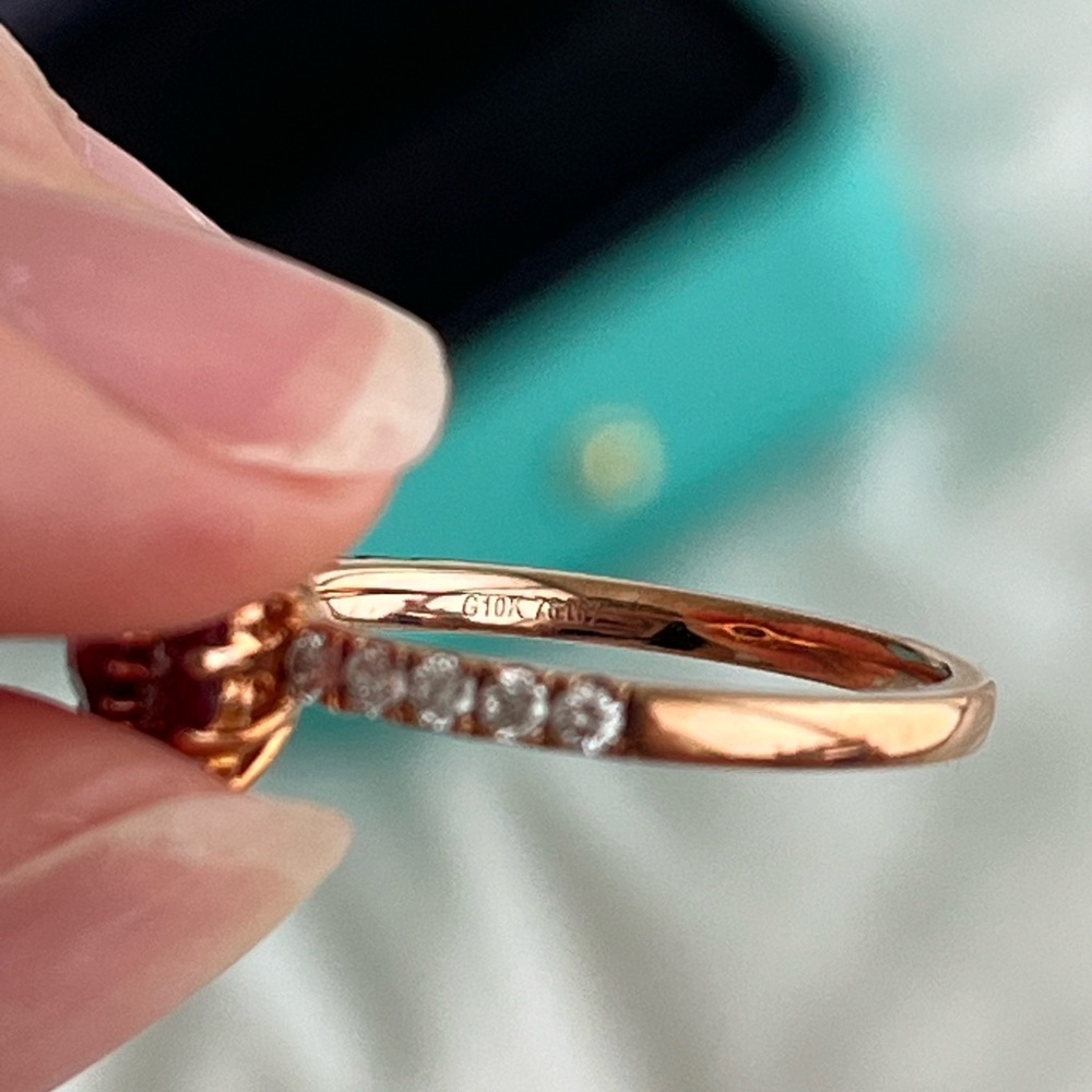 Genuine Pigeon Blood Ruby and Diamond Halo Engagement Ring 10K Solid Rose Gold - Picture 6 of 8
